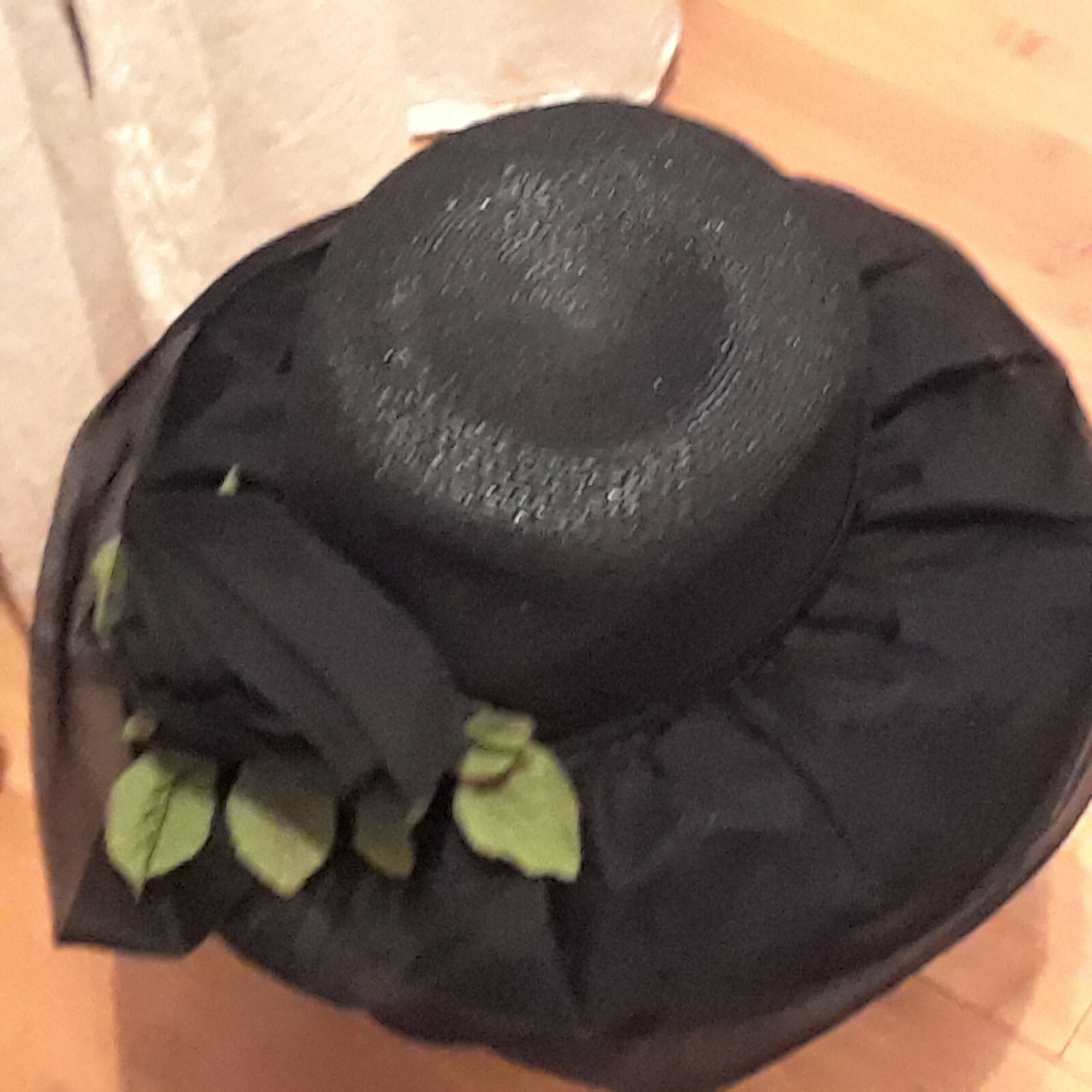 Noreen Fashion Vintage black straw chiffon hat brimmed 1950-60’s