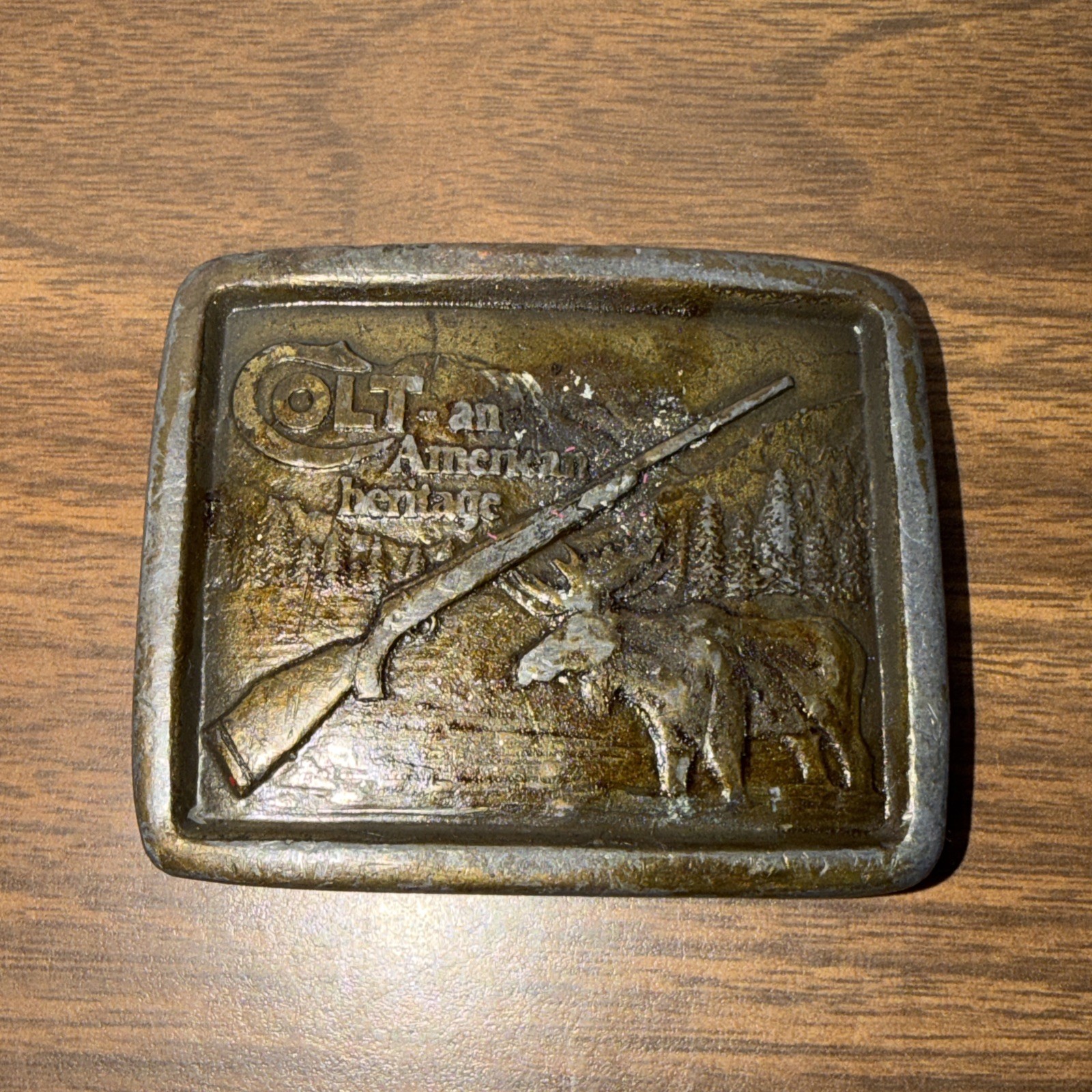 Vintage Colt Firearms Brass Belt Buckle 1976 By Indiana Metal Craft