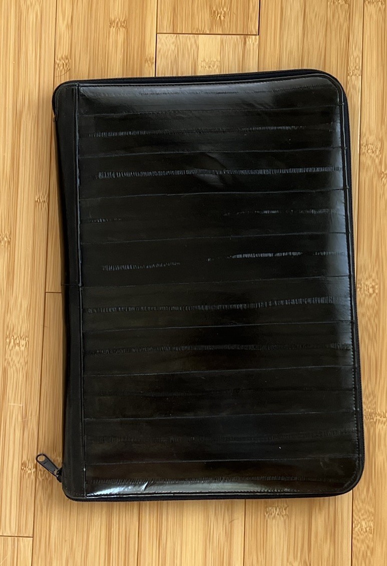 vtg Eel Skin Clutch Portfolio Folder Brown Zip Around Document Case 15×10.5”