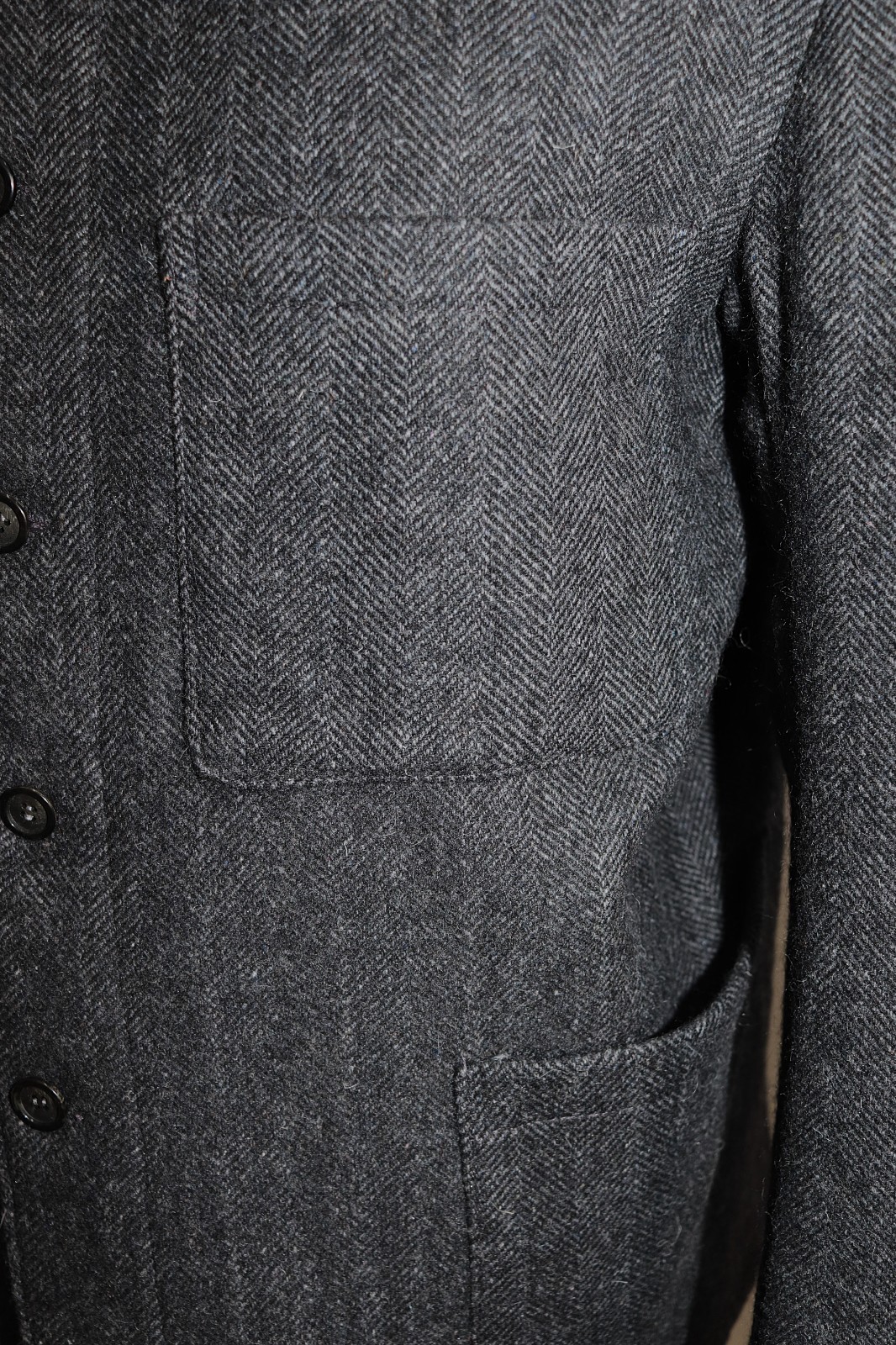 New French Vintage 1960s Pascal Style Grey Herringbone Wool Work Jacket Size XL