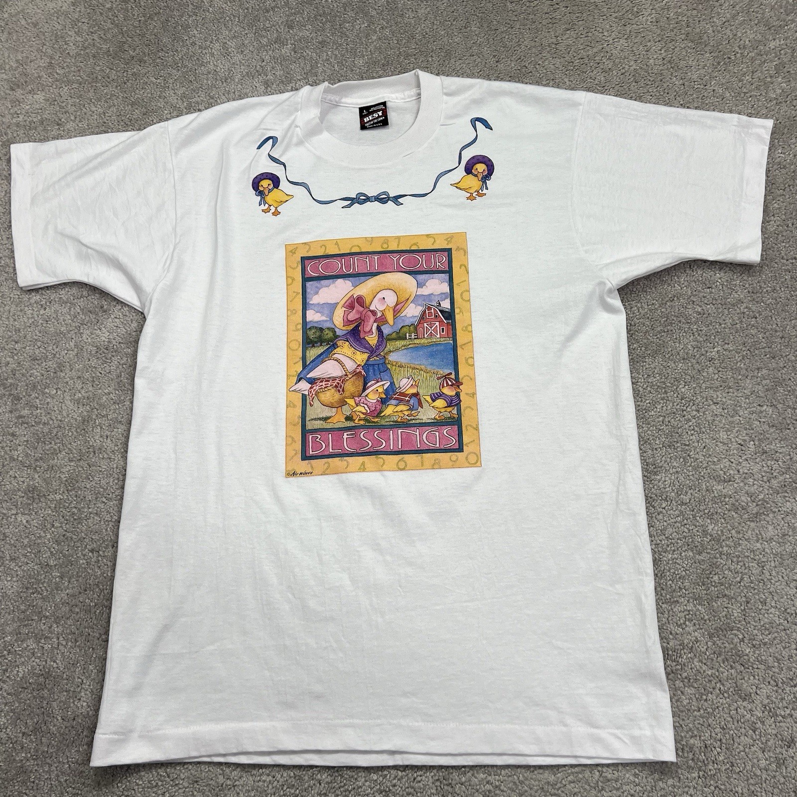 Vintage Mother Goose T-Shirt Adult Large Porch Yard Goose Count Your Blessings