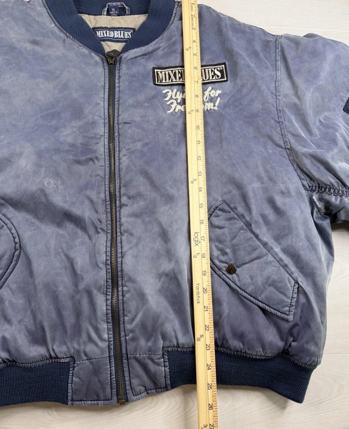 Vtg Mixed Blues Bomber Flyer Jacket Flying for Freedom Nylon Aviator 80s 90s XL