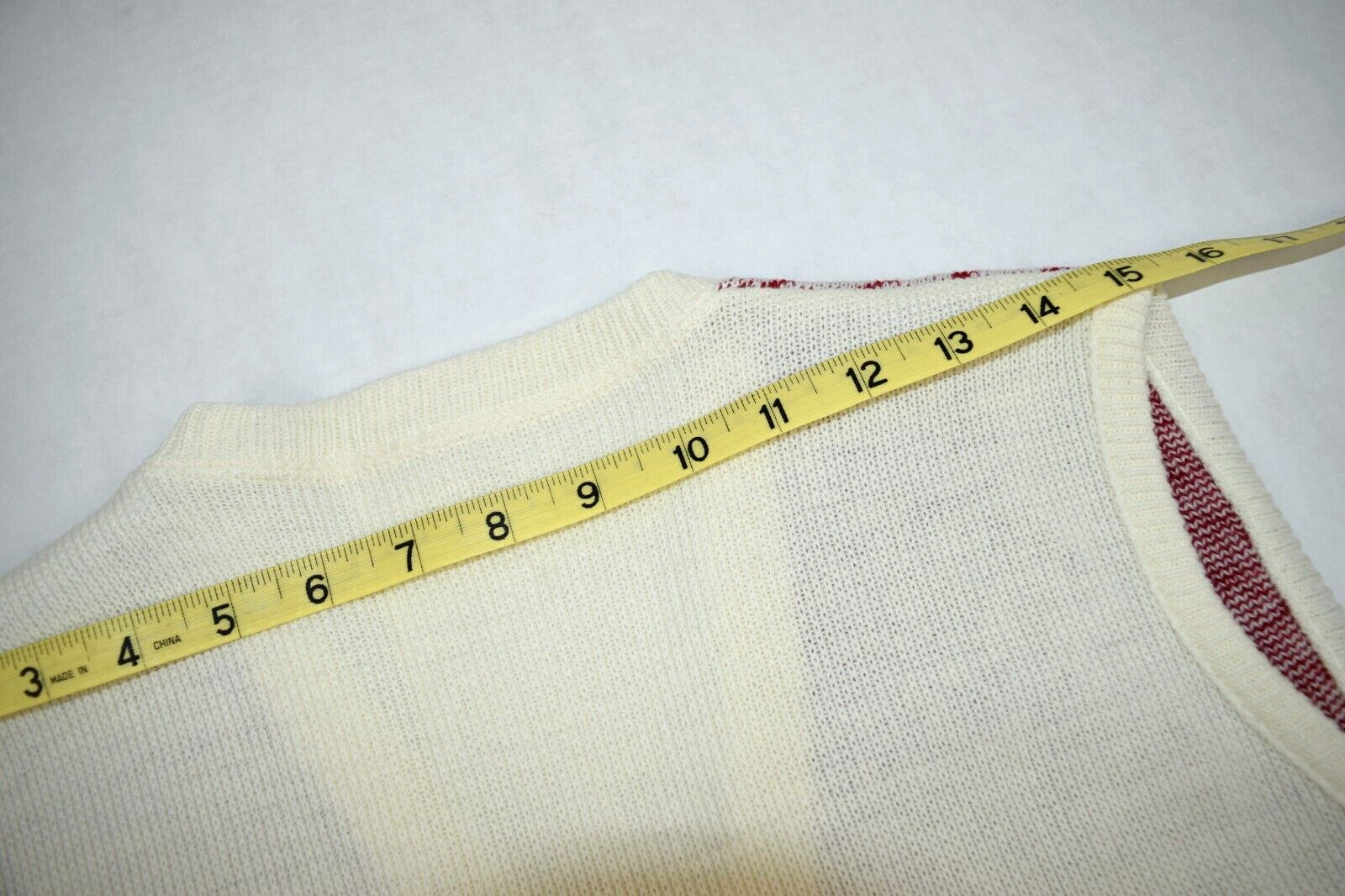 Vintage Sweater Vest Size M 70s Ivory Carmine Red V Neck Rope Stripe Mod Grunge