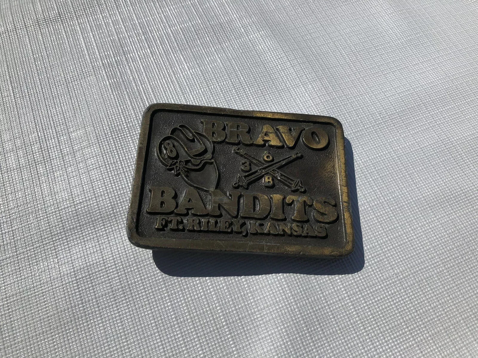 Vintage Ft Riley Kansas Bravo Bandits Military Infantry Metal Belt Buckle HTF