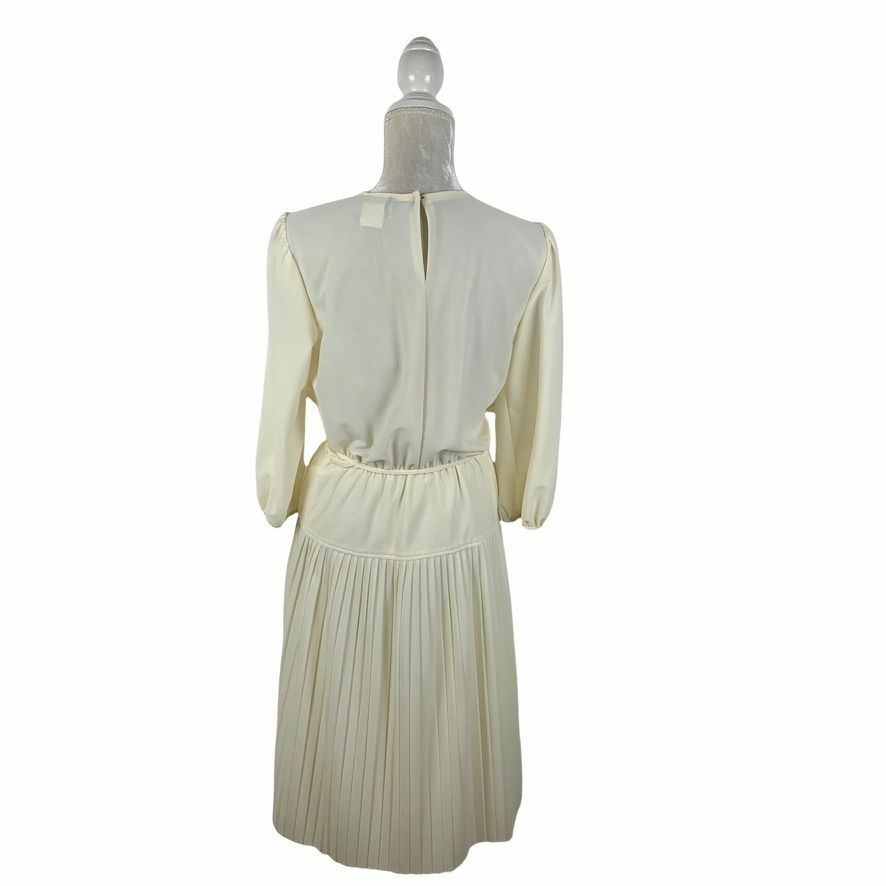 Beverly Collection Vintage Ivory Secretary Dress Midi Pleated Layered Bodice 12