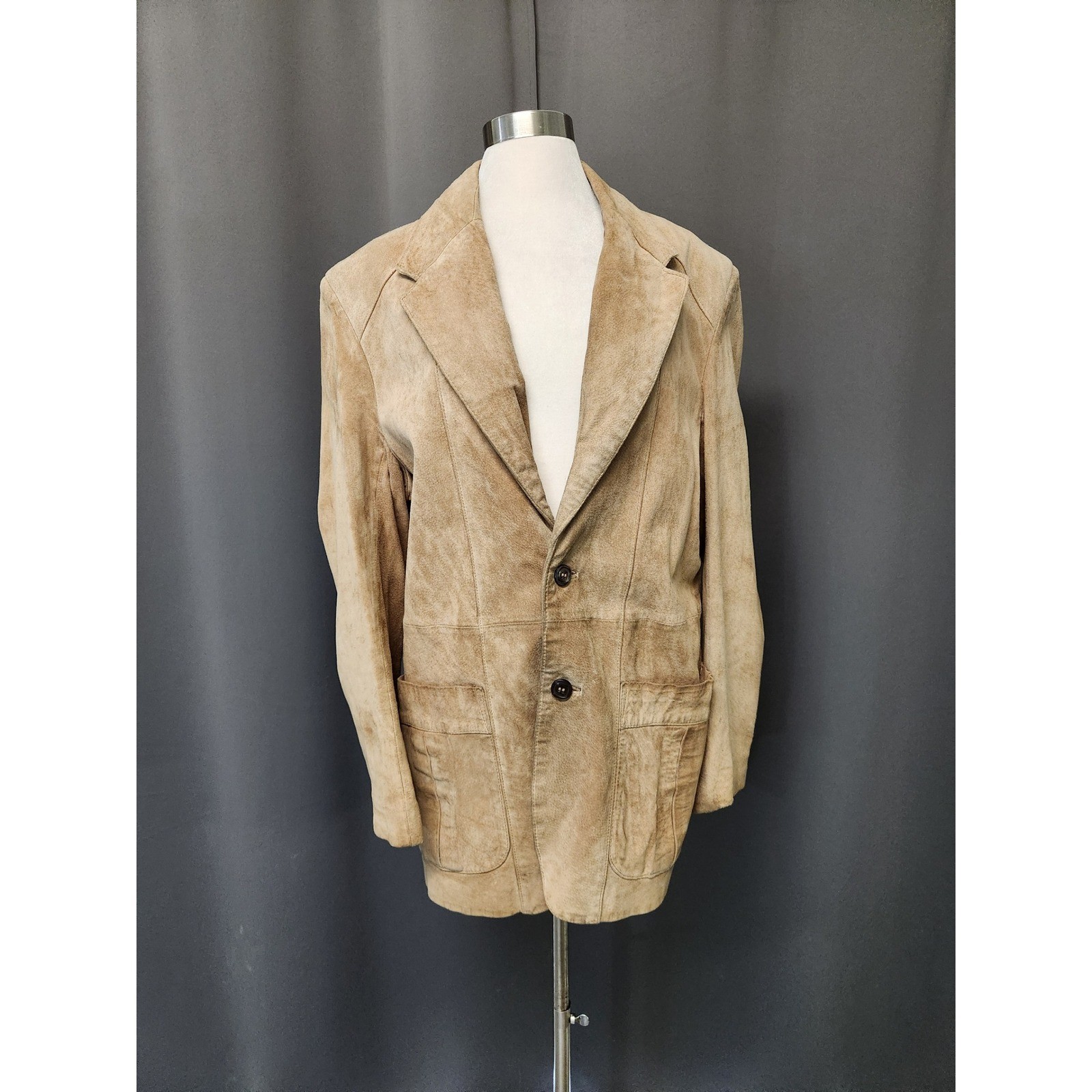 Vintage 90s Berman’s Grunge Leather Blazer Tan Suede 2-Button Sport Coat Size 46