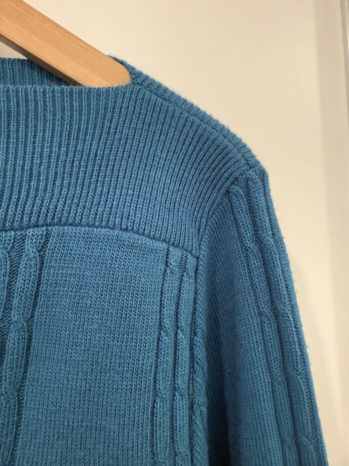 Vintage Diane Von Furstenberg Teal Cable Knit Pullover Sweater Made in USA 80s