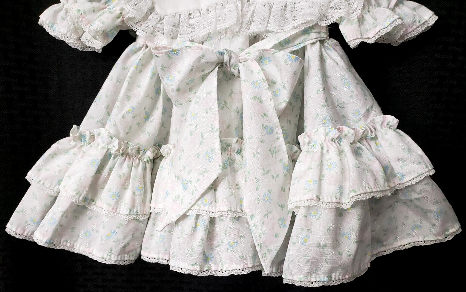 VTG Miniworld Pageant Circle Dress 6 months Ivory Floral Ruffle Lace Bib Collar