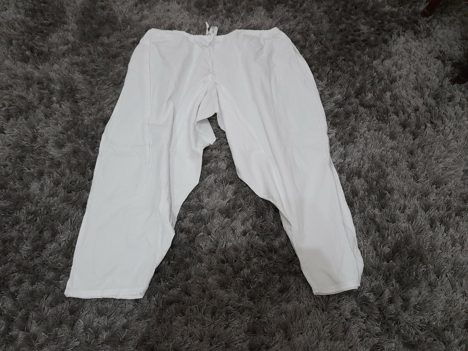 VINTAGE OLD MENS FOLK TROUSERS PANTS HANDMADE TRADITIONAL WHITE COTTON NO#3