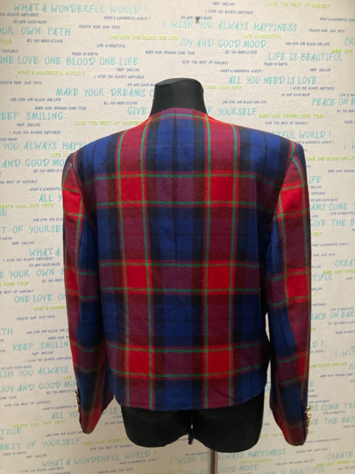 Vintage 1980s Gerry Weber Pure New Wool Plaid Jacket with Velvet Parts size M-L