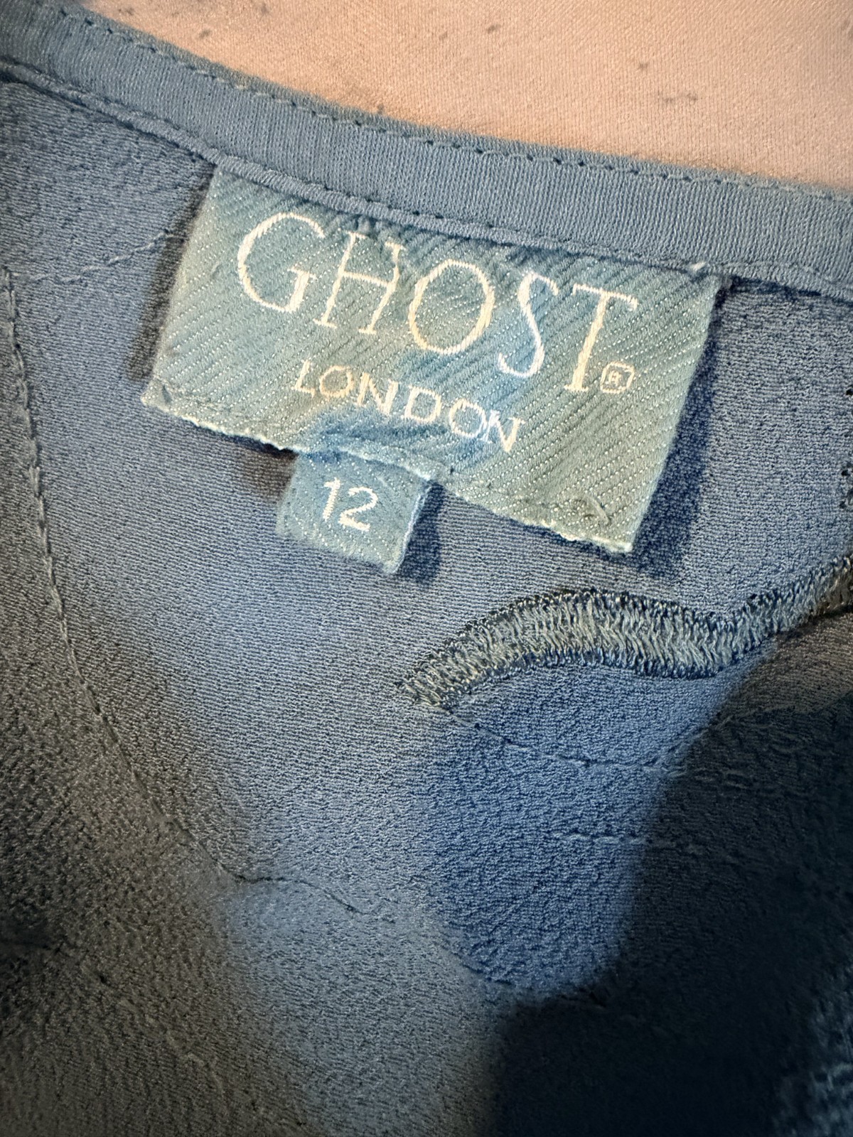 Vintage Ghost London Embroidered Floral Bias Cut Midi Dress Blue Viscose Y2K