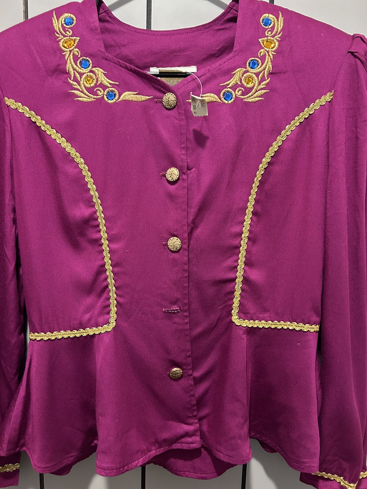 Cache Vintage Blazer Magenta Pink gold Size M Crop Embroidered flawed