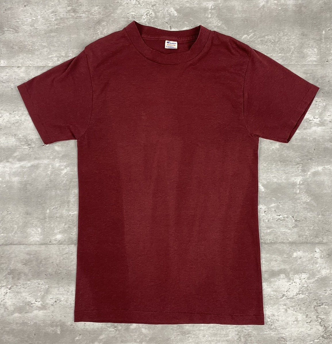 vintage 80s CHAMPION BLANK BURGUNDY T SHIRT 50/50 SINGLE STITCH FADED