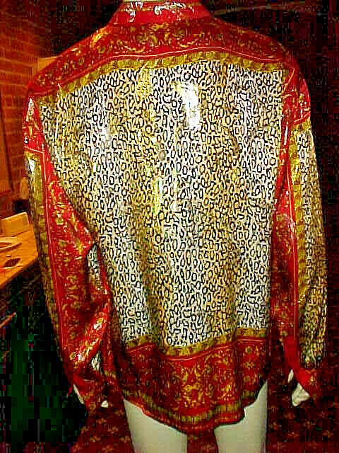 VINTAGE MEN’S METALLIC SATIN METALLIC SILK SHIRT ANIMAL PRINT RED & GOLD XLARGE