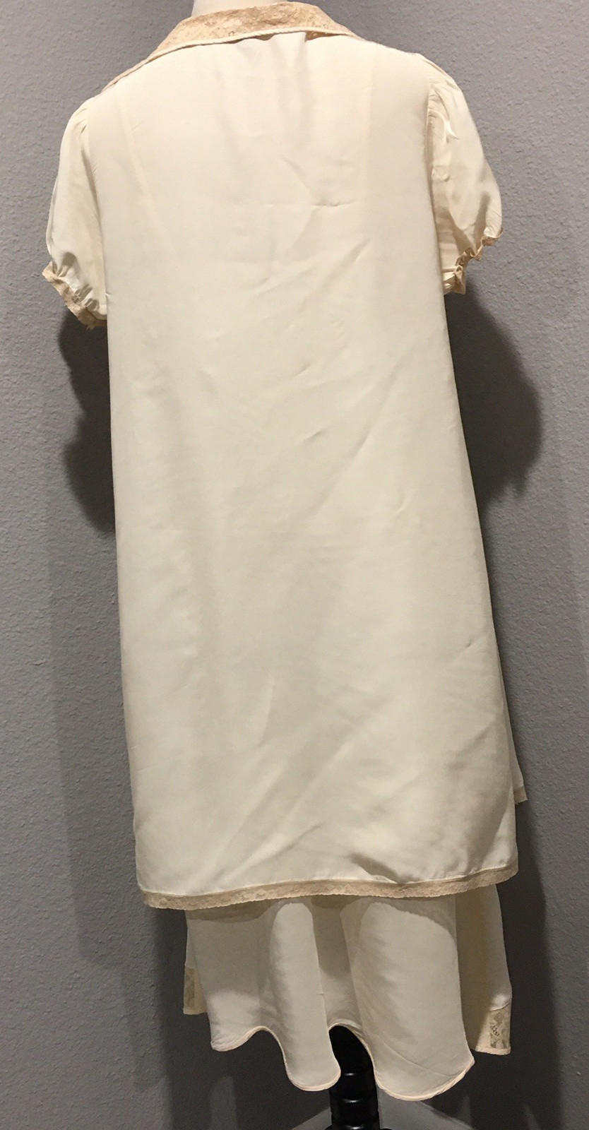 Vtg Ivory Lace Rayon Acetate Satin Nightgown Robe 36 M