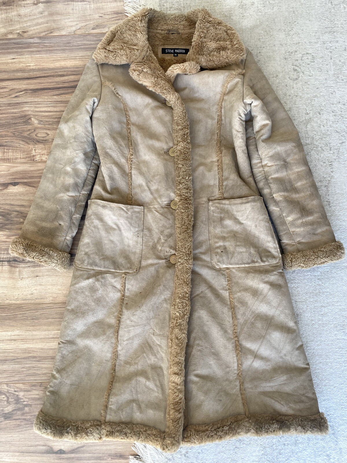 Vintage Y2K Penny Lane Coat Genuine Leather Steve Madden Sz M Long Coat DISTRESS