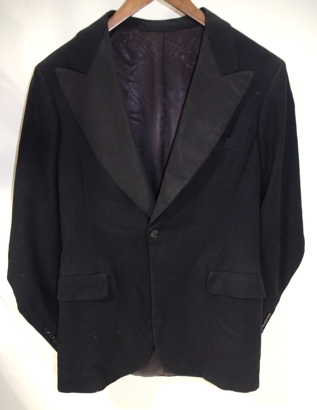 J3 Antique John David New York Black Wool Tuxedo Jacket 38USA Made Peak Collar