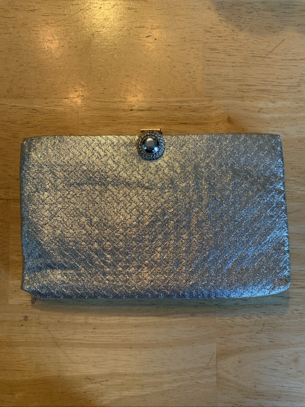Vintage After Five USA Silver Lame Purse Clutch W/ Coin Purse 8.5”