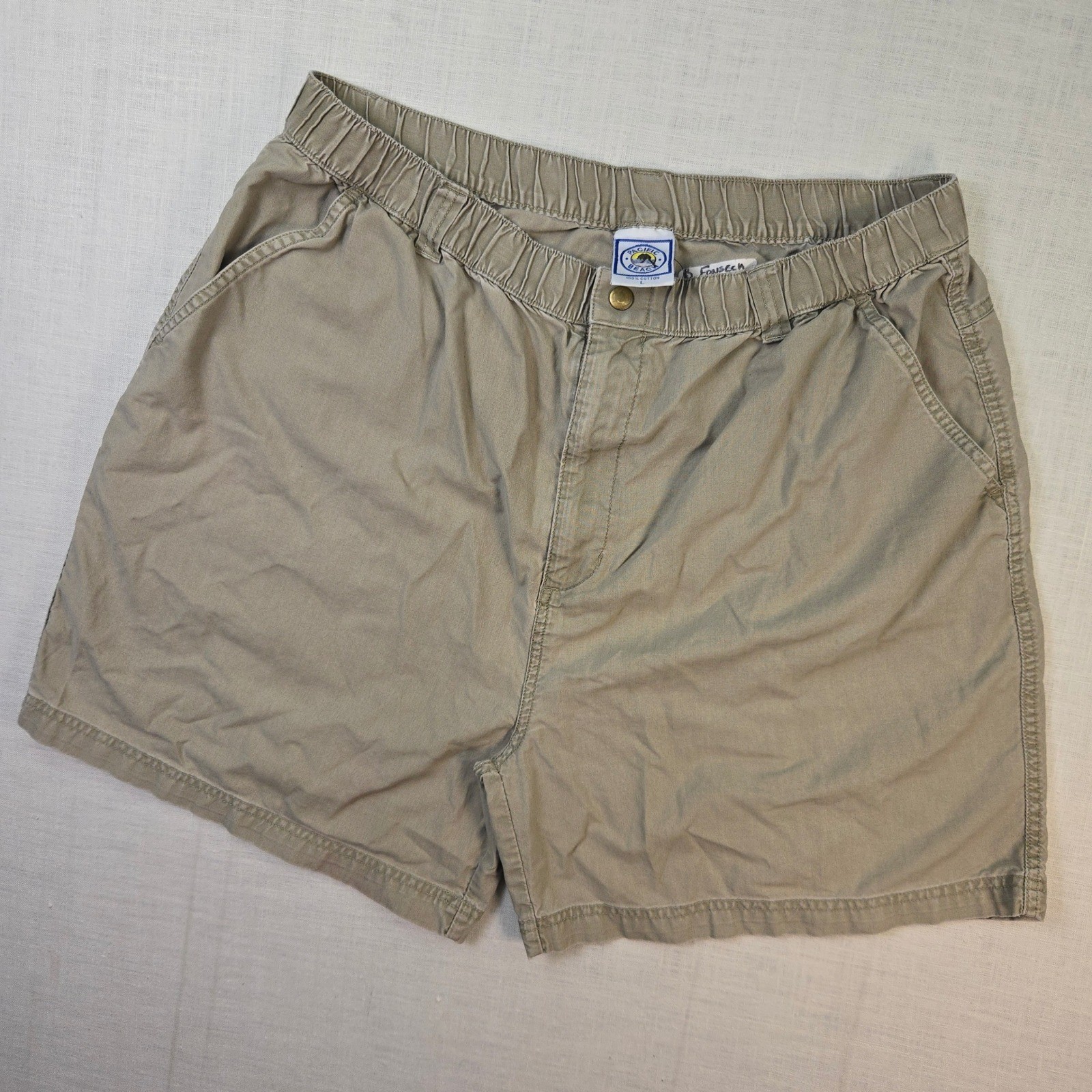 VTG Pacific Beach Khaki Shorts Men L 34″ Cotton Elastic Waist Relaxed Fit Casual