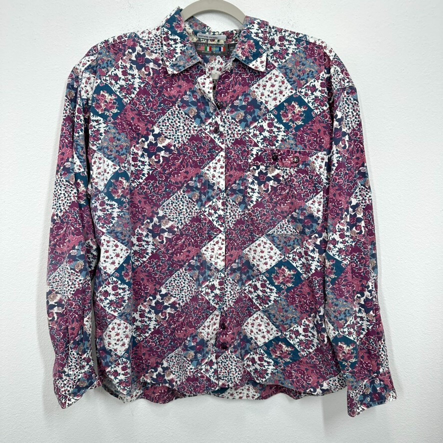 Vintage Paris Sport Club Quilted Pink Patchwork 100% Cotton Western Blouse