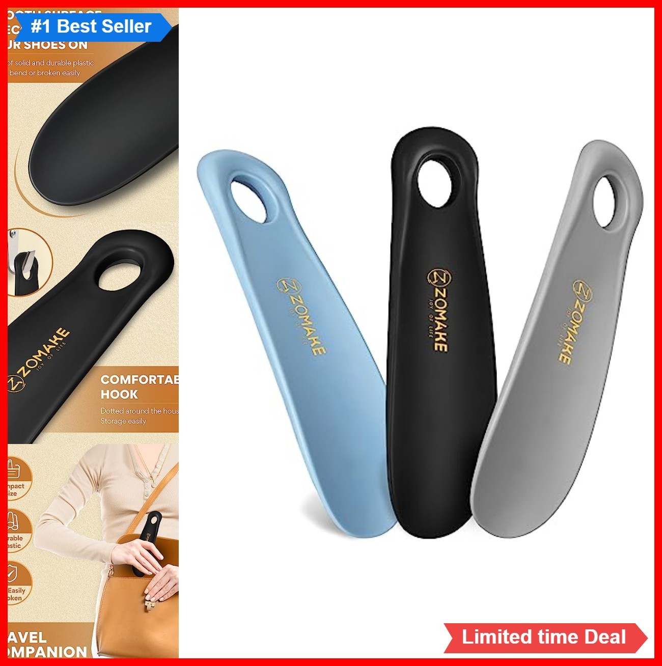 Plastic Shoe Horn 7.3 Inch Portable Travel Size Boot Helper for Men Women