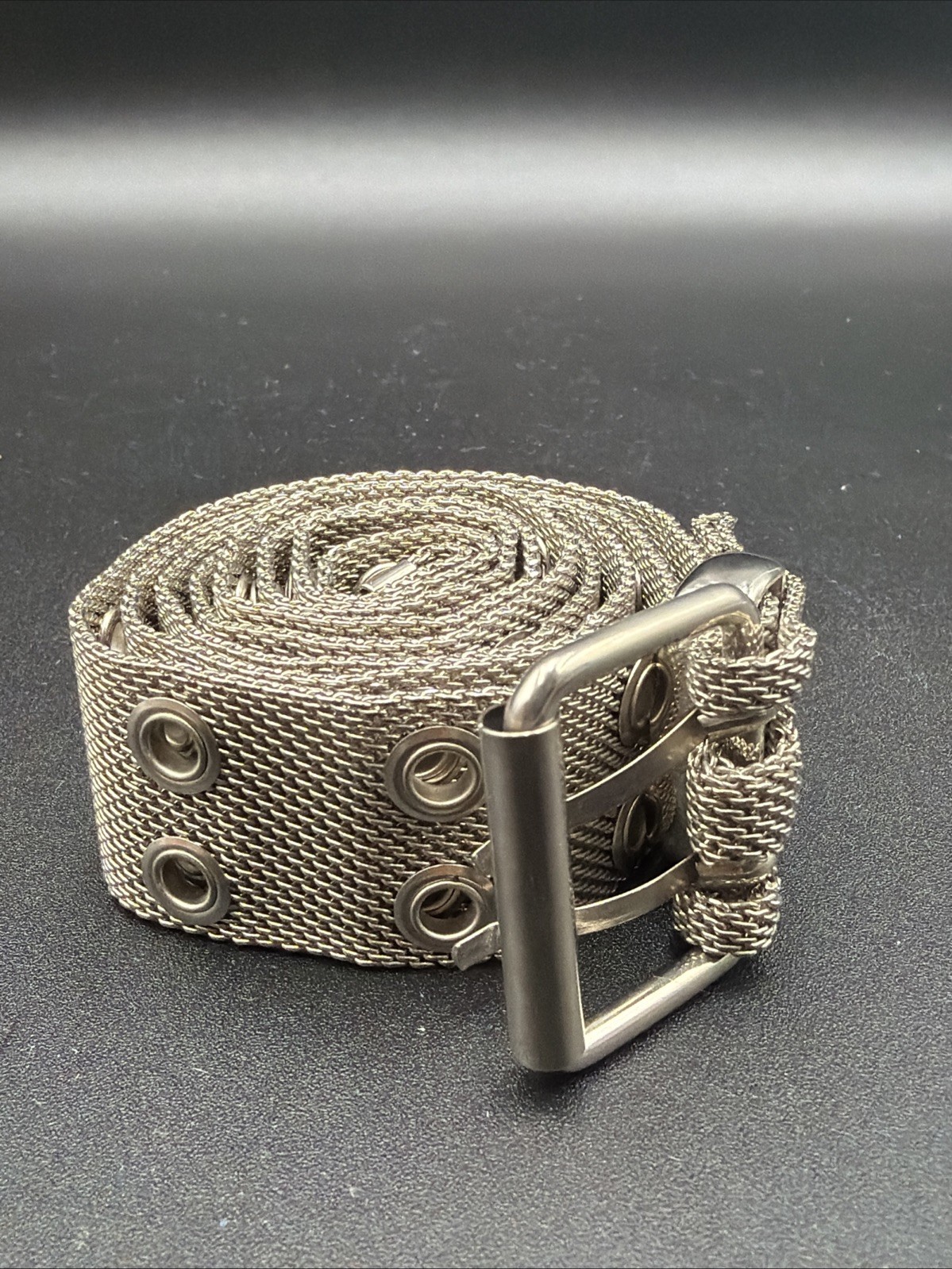 Vintage Large Metal Mesh Silver Waist Belt Adjustable (E3) 40 Inch Belt