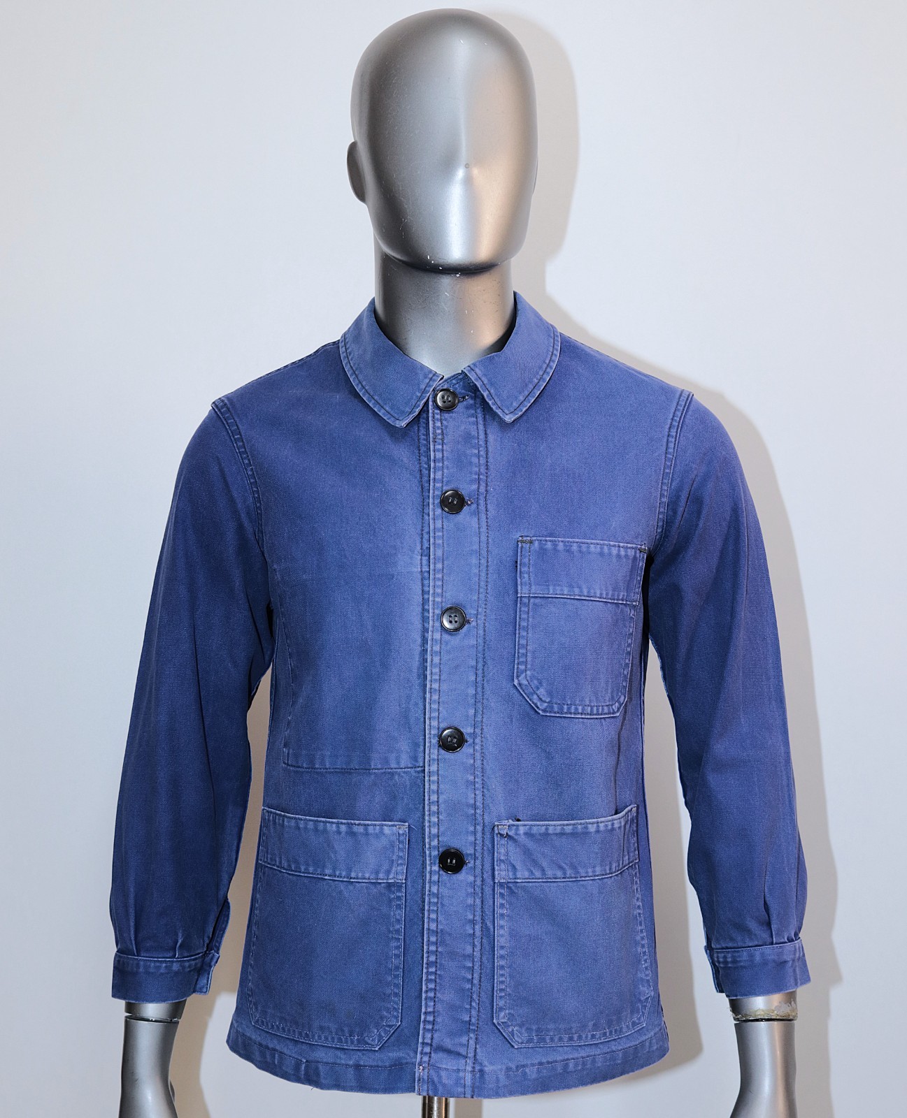 Vintage 1960s Blue Cotton Twill Work Jacket ADOLPHE LAFONT Sz S Made in France