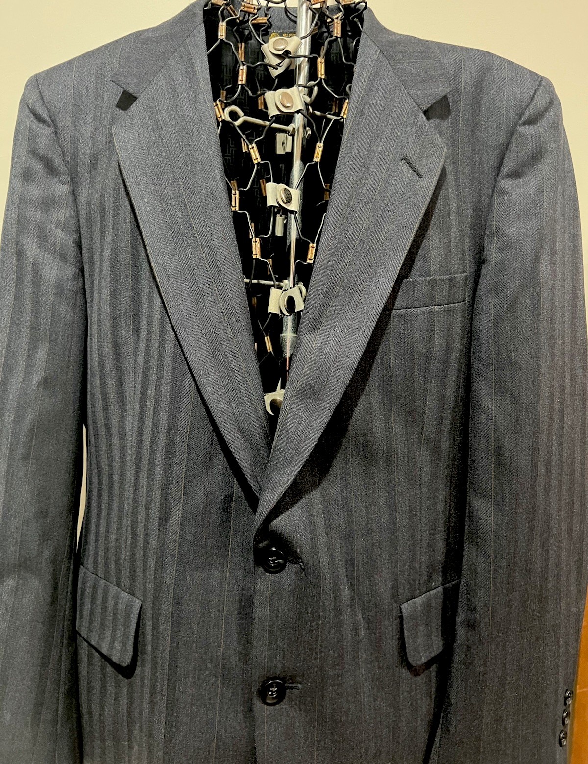 Men’s VTG Halston Navy Wool Sportcoat 42R Herringbone Weave USA Nice