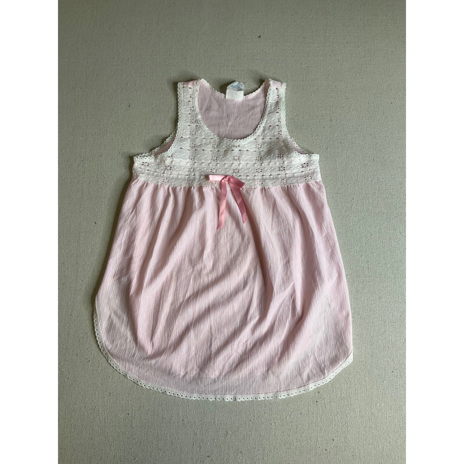 Vintage Cassie Girls Pink Lace Eyelet Nightgown Moo Moo Sleeveless Size 4 USA