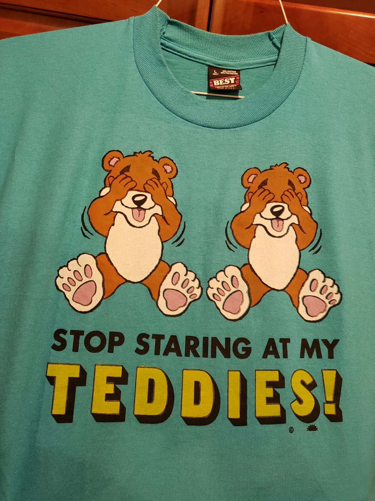 VTG 80’s Stop Staring at My Teddies Bear Naughty Humor Single Stitch T-Shirt L