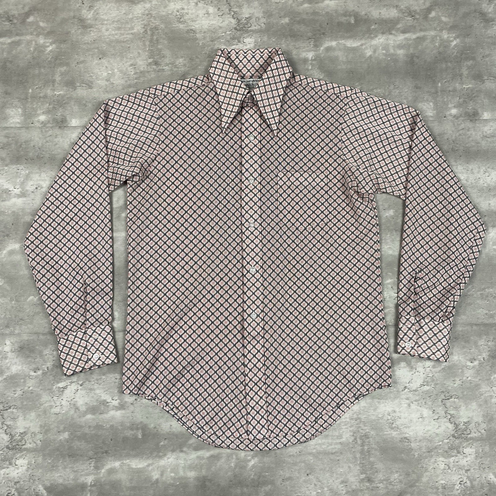 vintage 70s VAN HEUSEN VANKNIT button up shirt polyester nylon disco geometric