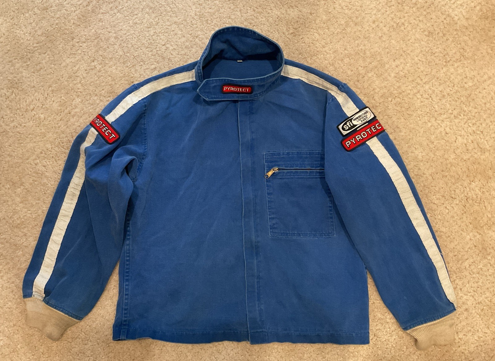 Vintage 1970s-80s PYROTECT Drag Racing Safety Jacket LG/XL Blue
