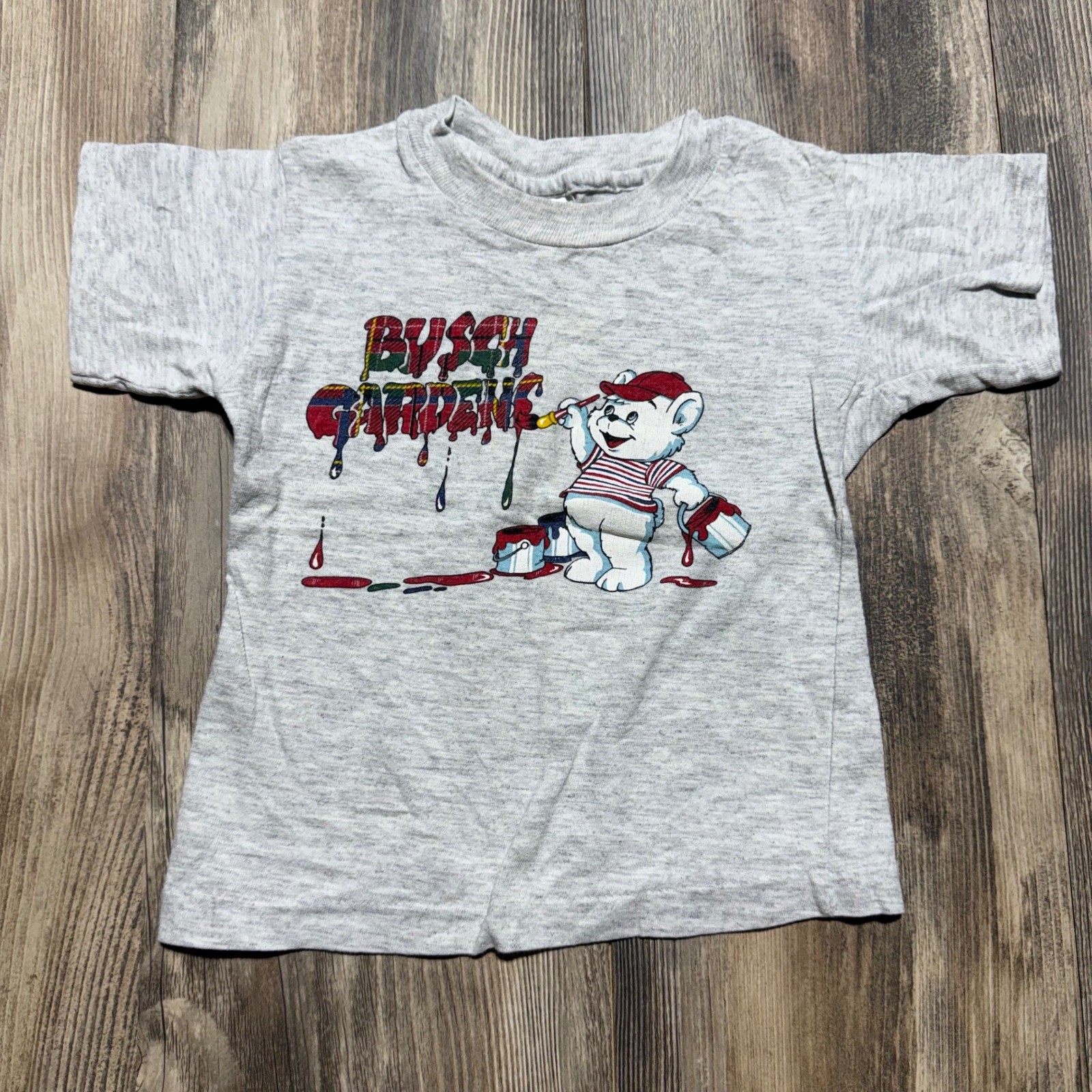 Vintage Busch Gardens Kids T Shirt Grey Rabbit Skins Polar Bear Painting Size 4