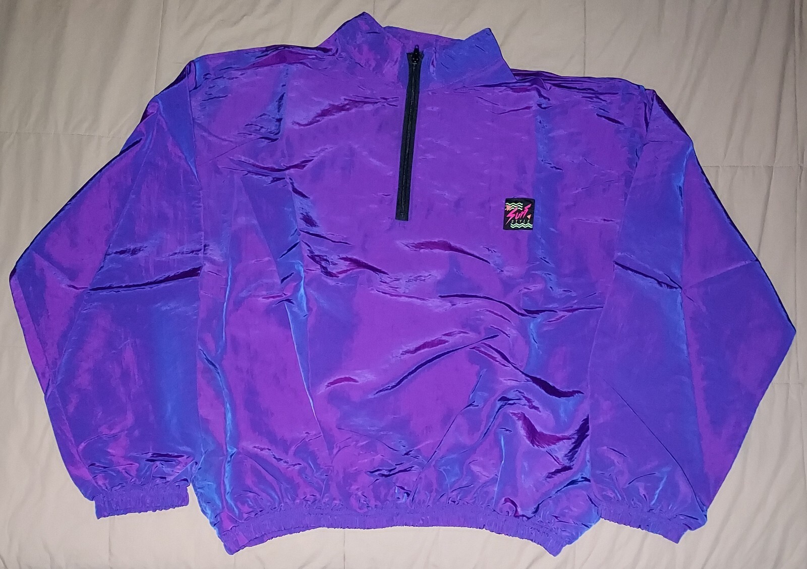 VTG 90s SURF STYLE IRIDESCENT WINDBREAKER JACKET PULLOVER MENS ONE SIZE USA GEAR
