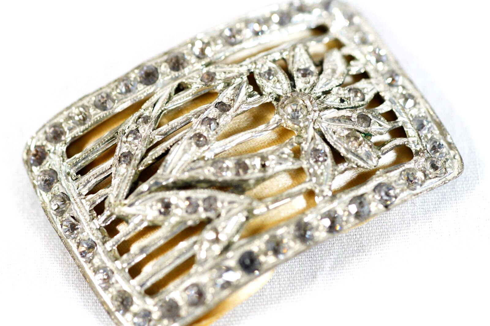 Art Nouveau Rhinestone Flower Victorian Buckle 42×29 mm