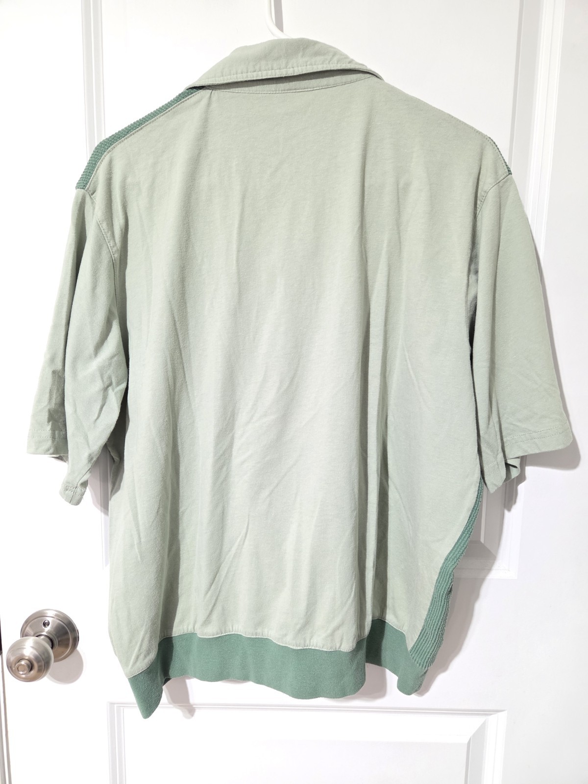 Vntg Haband Casual Joe Mens Green Textured Bowling Shirt ¼ Button Large