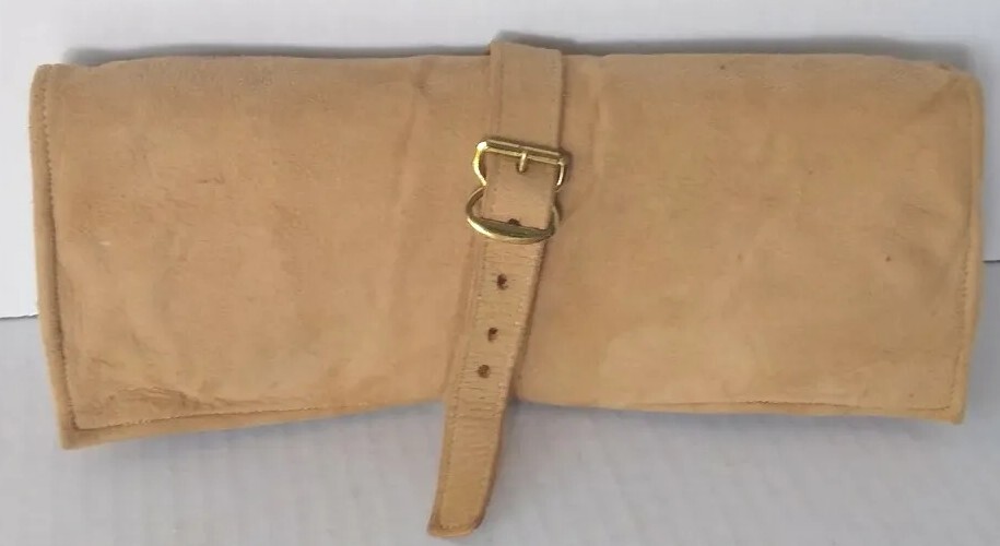 Vintage RollUp Wallet jewel carrier Suede Case Brass Hardware Strap With Buckle