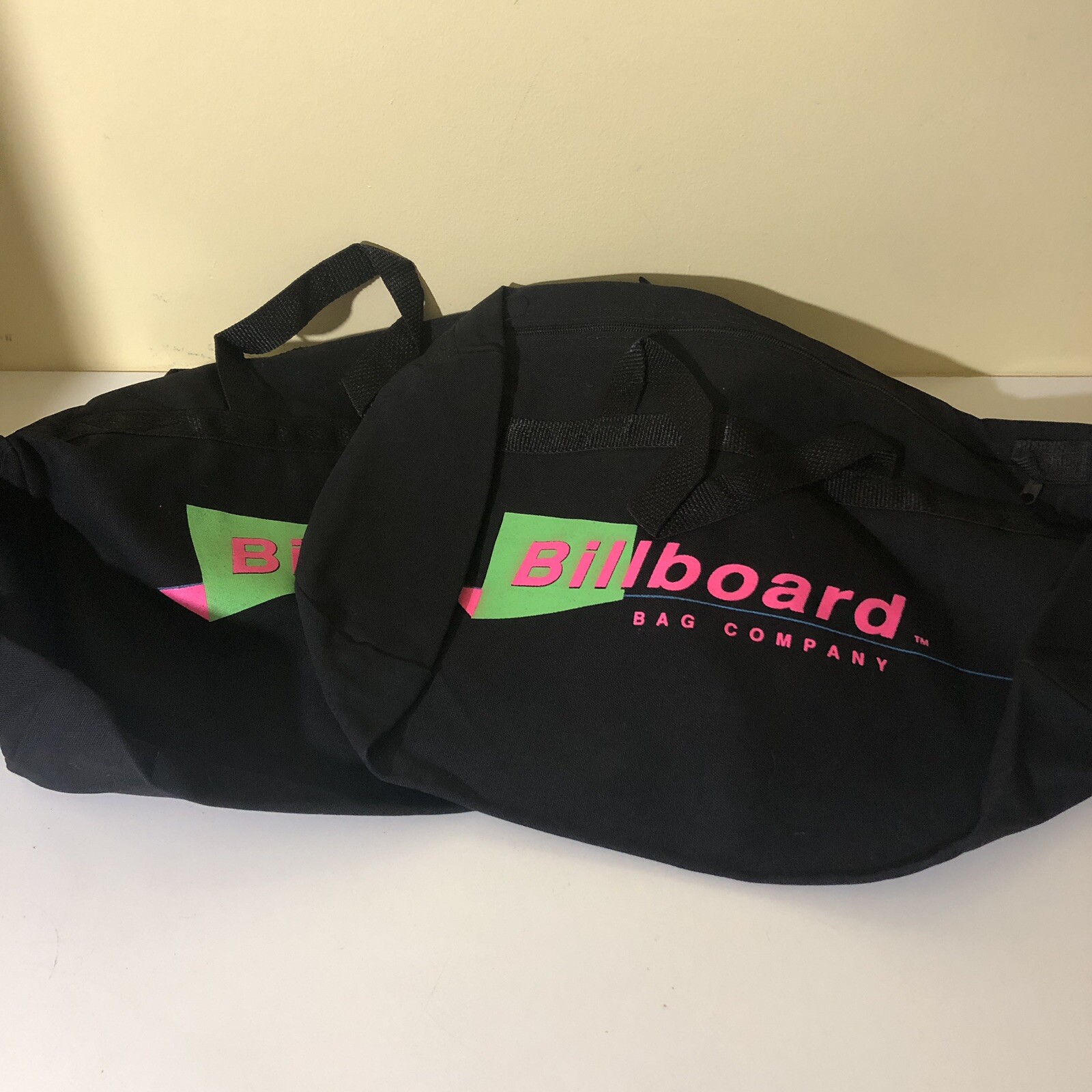 VTG 80s 90s Billboard Duffel Barrel Bags Set of 2 Deadstock Pink Green