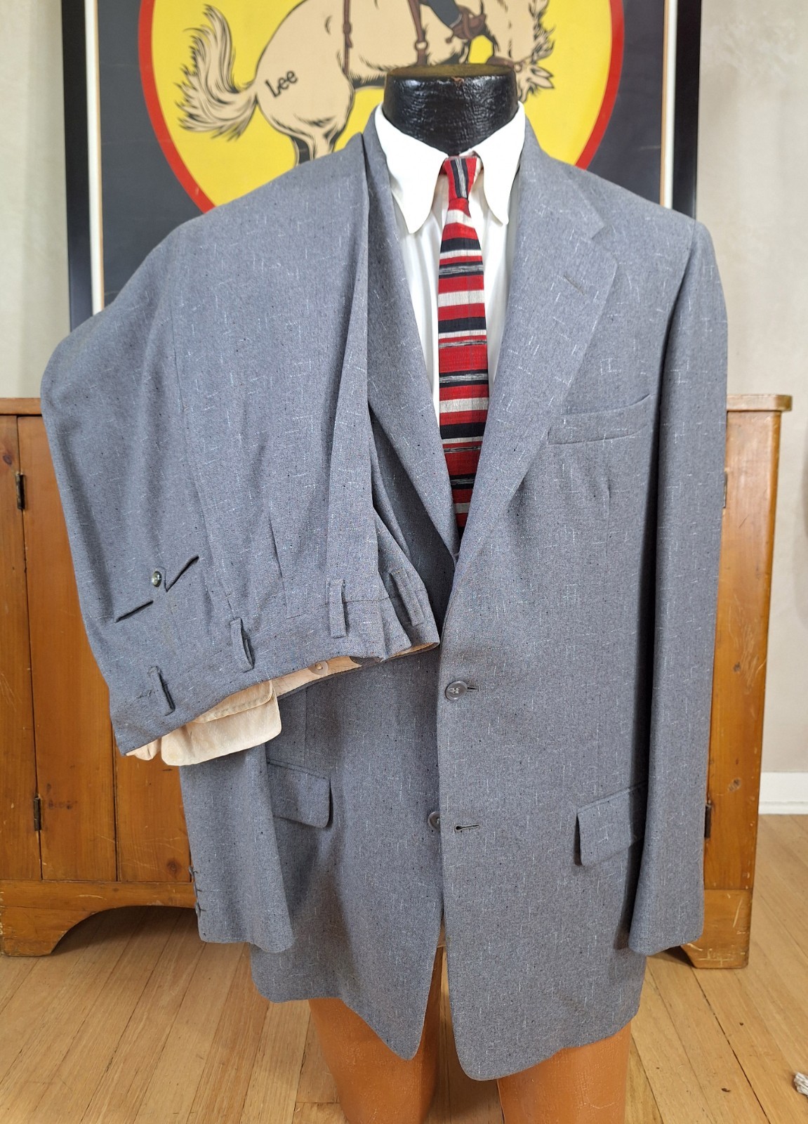 Vtg 1956 Gray Flecked MSM Suit Mens 38L Rockabilly