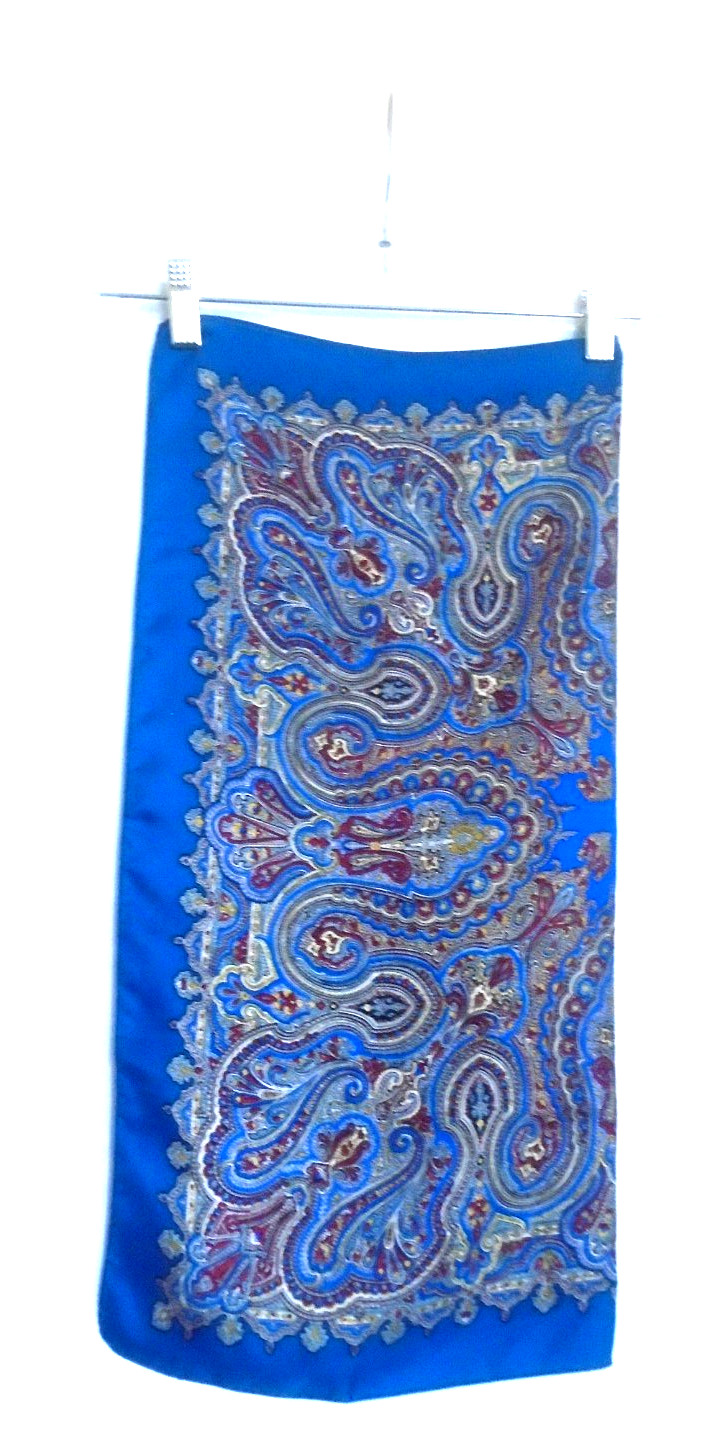 Vtg LIBERTY 23×23 Blue & Multi Color Paisley Pure Silk Scarf Made in England!