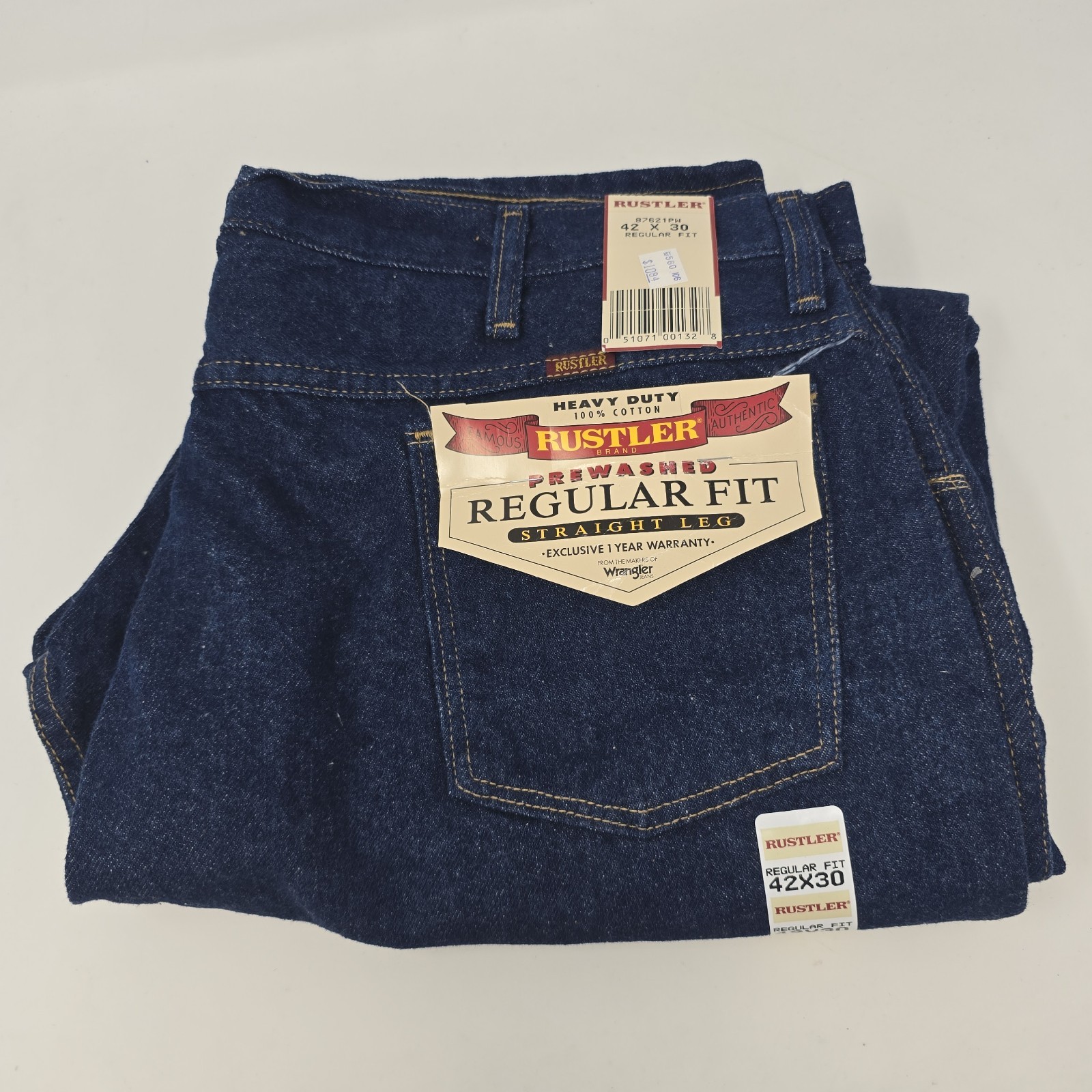 Rustler Mens Vintage 42×30 Regular Fit Jean PreShrunk Denim Jeans Straight Leg