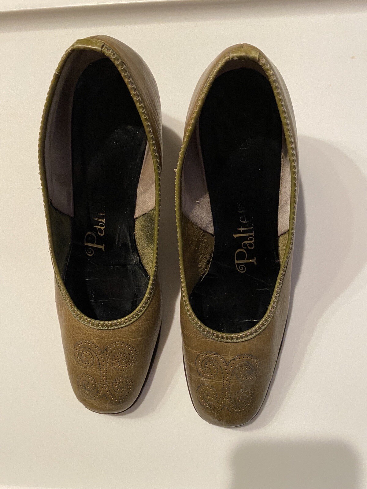 Vintage Palter debs Leather Pumps – Size 6, Green Llama Curly