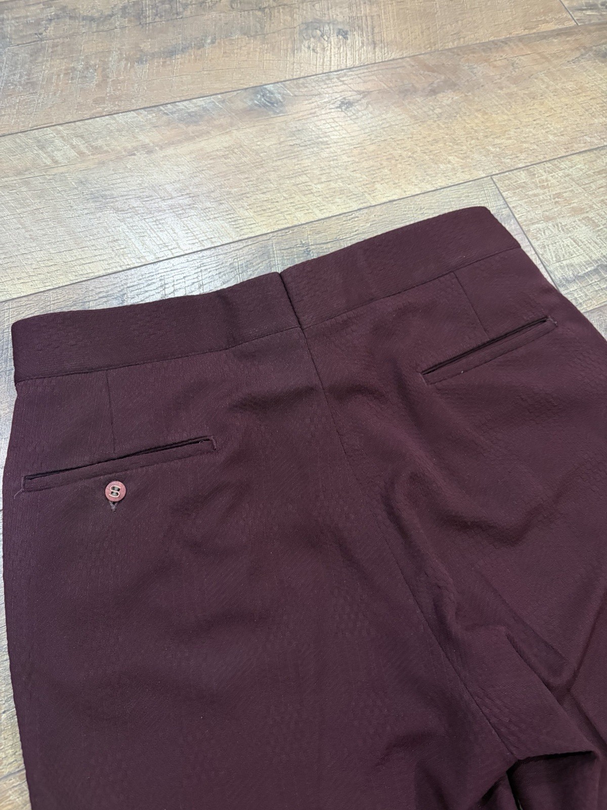 Vintage 70s Sansabelt Jaymar Slack Pants 34×29 Textured Maroon Flared