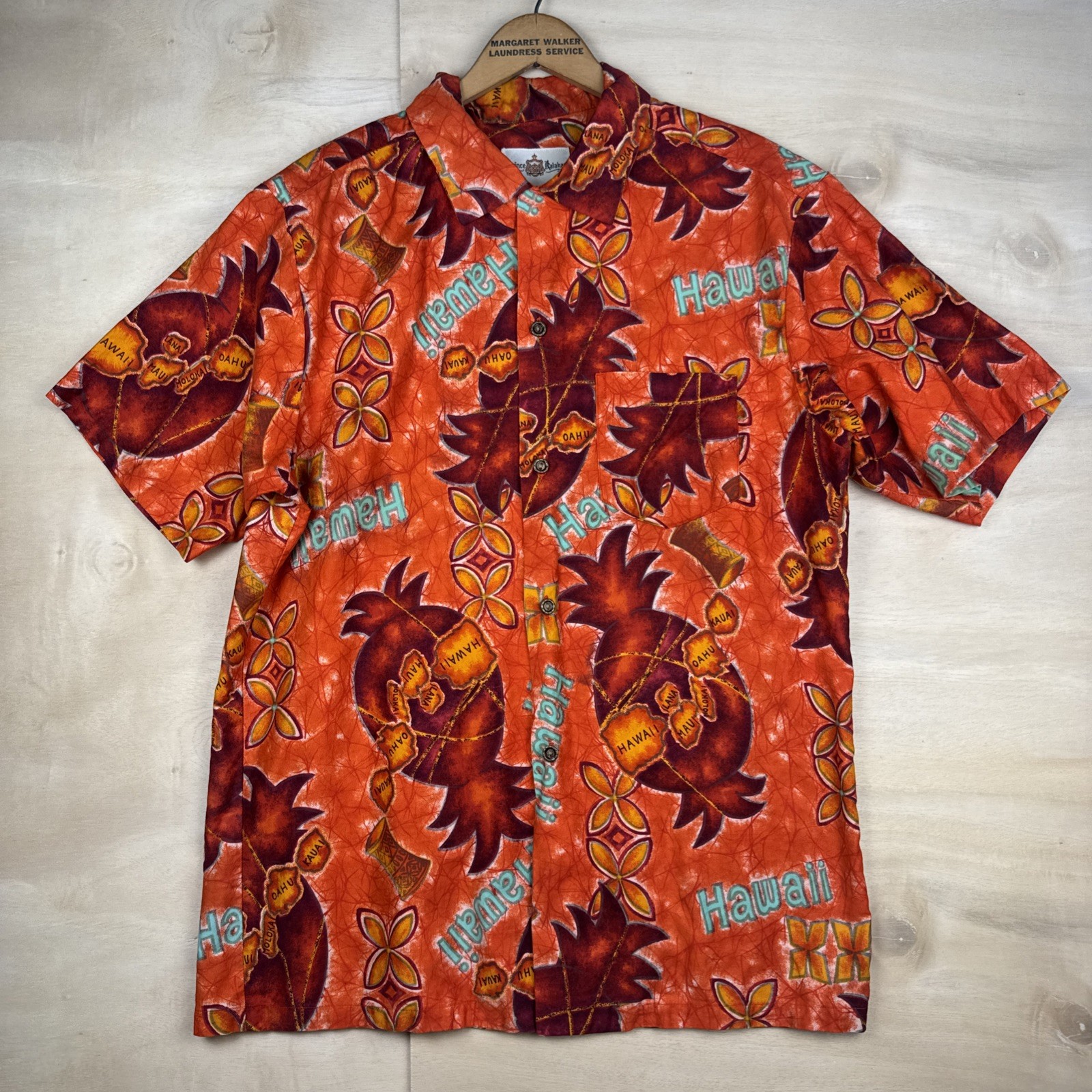 Vintage 60s Prince Kalakaua Aloha Hawaiian Pineapple Loop Collar Shirt 21 x 29