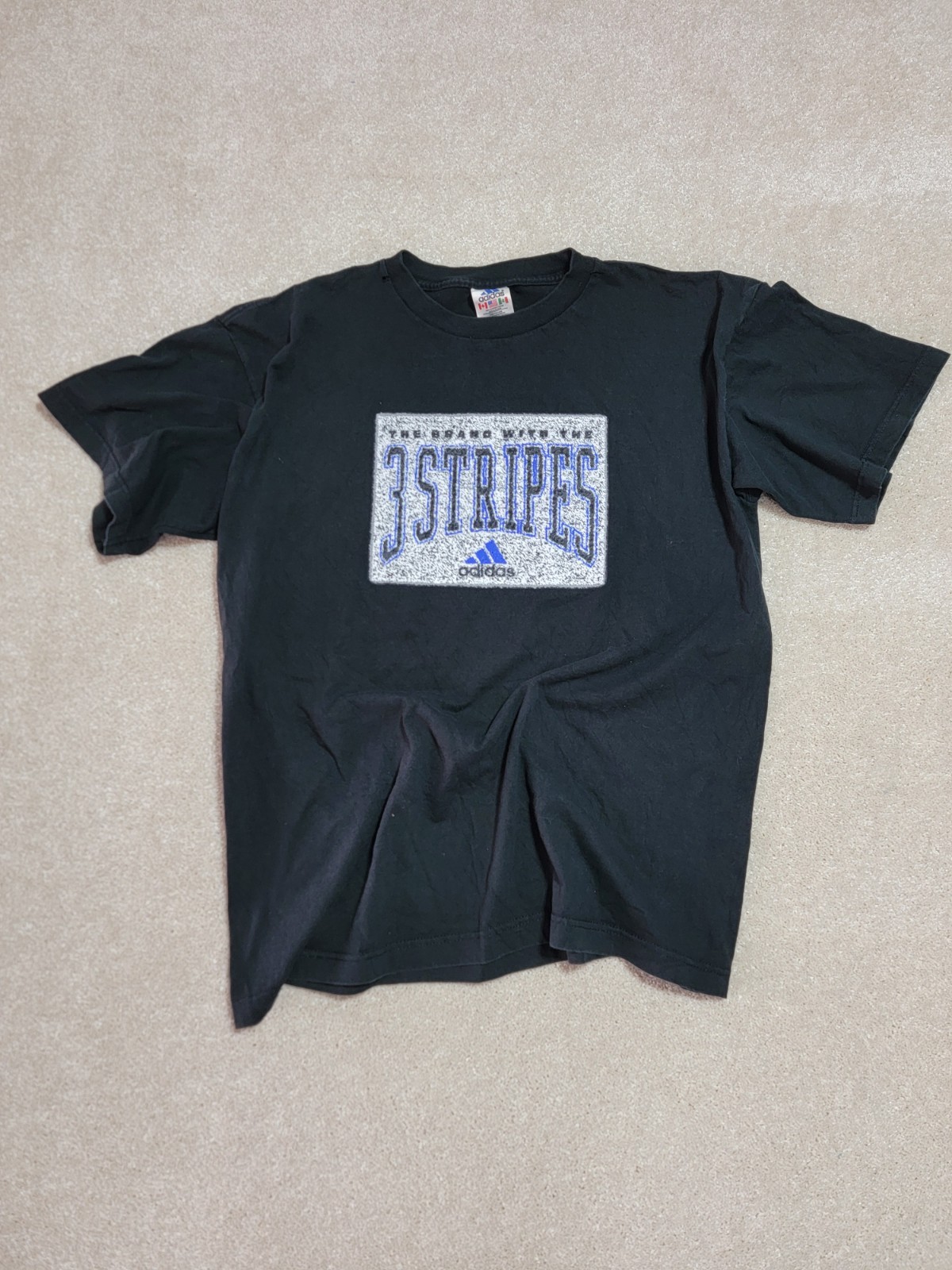 Vtg Adidas The Brand With Three Stripes Black Cotton No Side Seams T-Shirt L