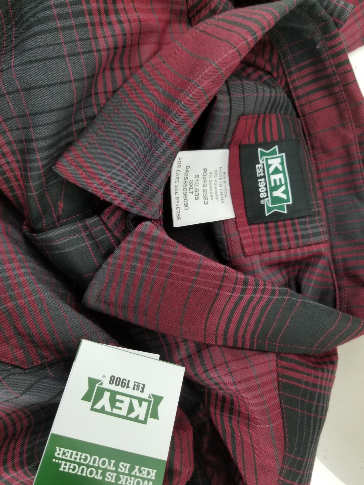 Key Imperial Mens Long Sleeve Buffalo Plaid Metal Button Western Shirt 3XL