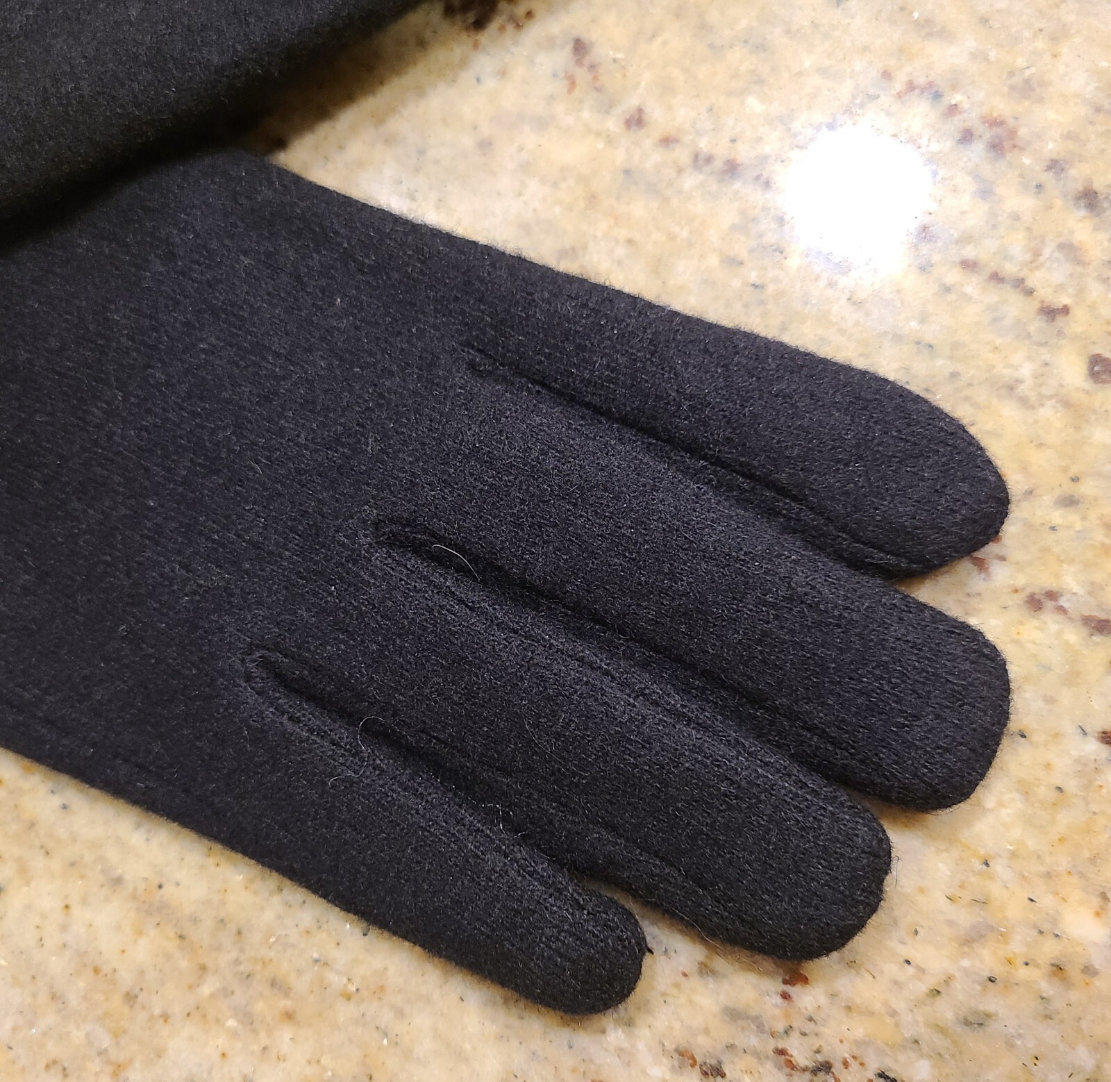 New! Size L XL Black Wool Tight Knit Leather Wrist Velvet Lined 9.5″ Gloves