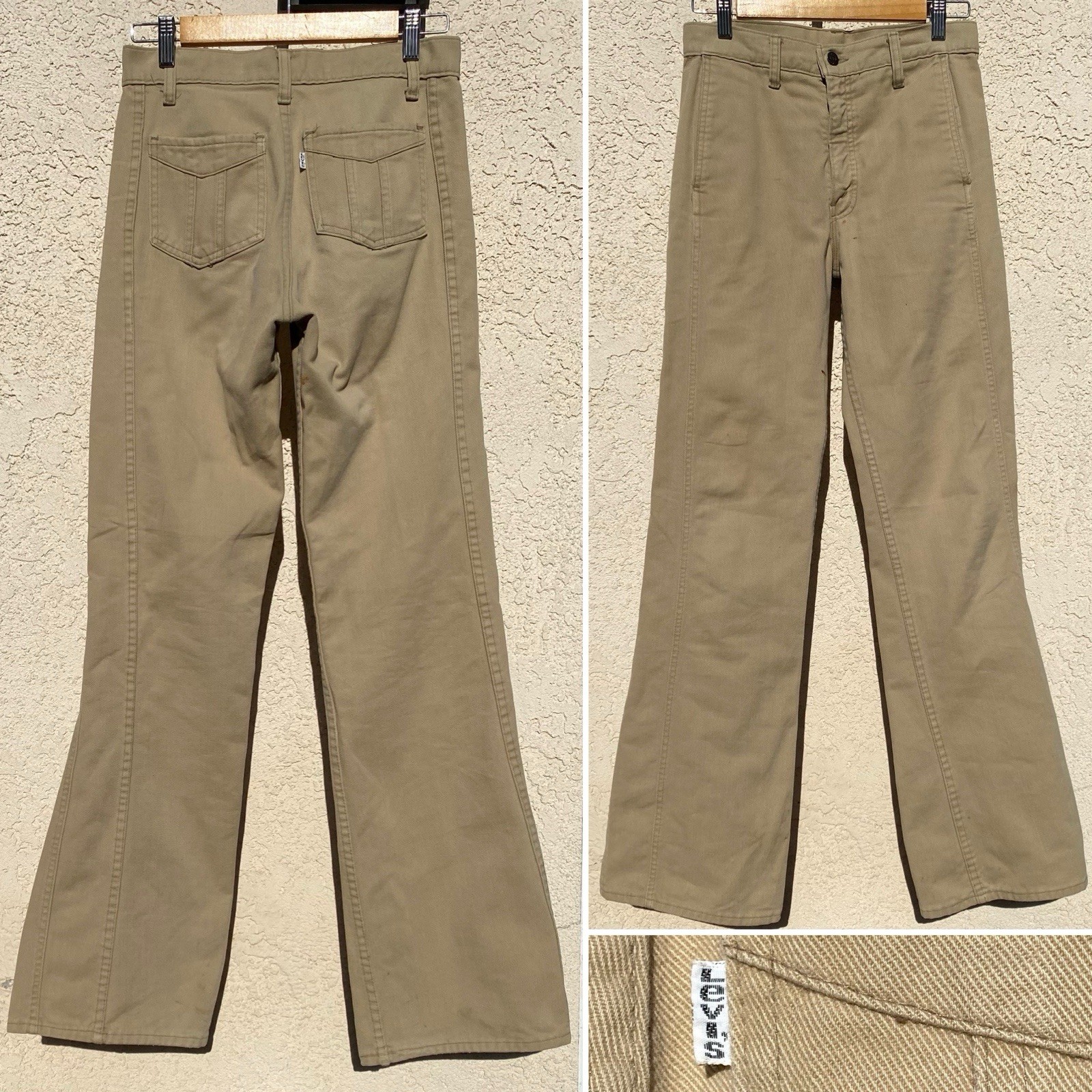 Vintage Levi’s White Tab 30 X 34 Measure 29 33 Tan 70s Flare Pants Talon 42 Zip