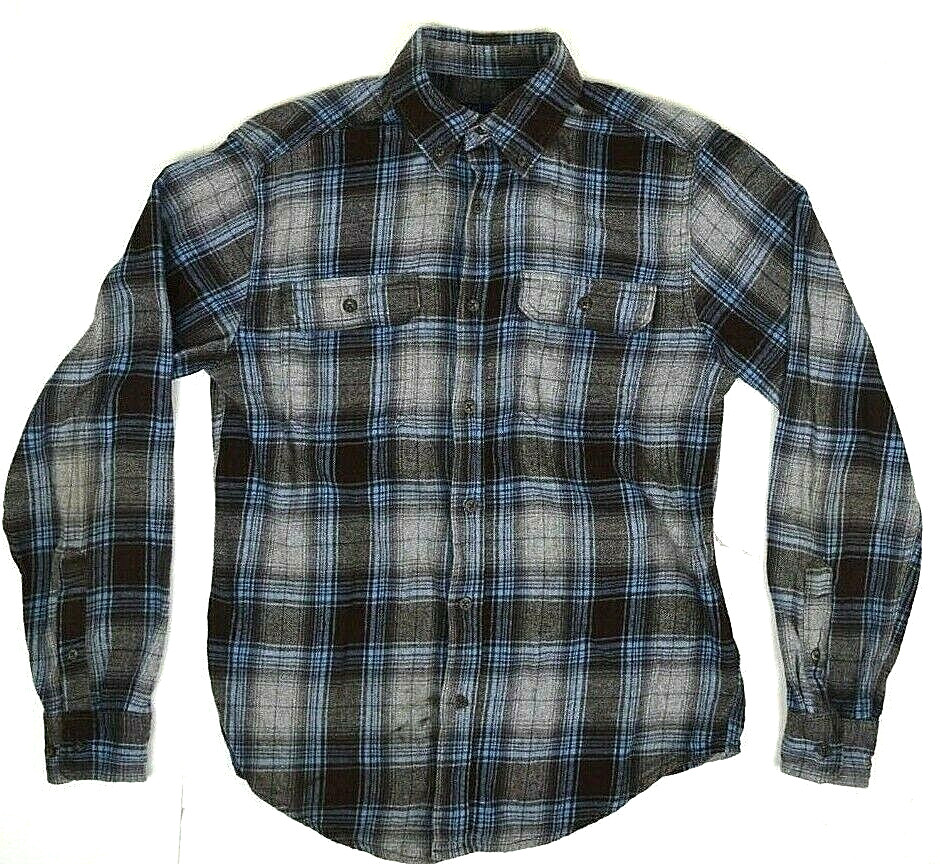 Vintage Plaid Flannel Shirt Size S Y2K Gray Blue Pop Shadow Plaid Cobain Special