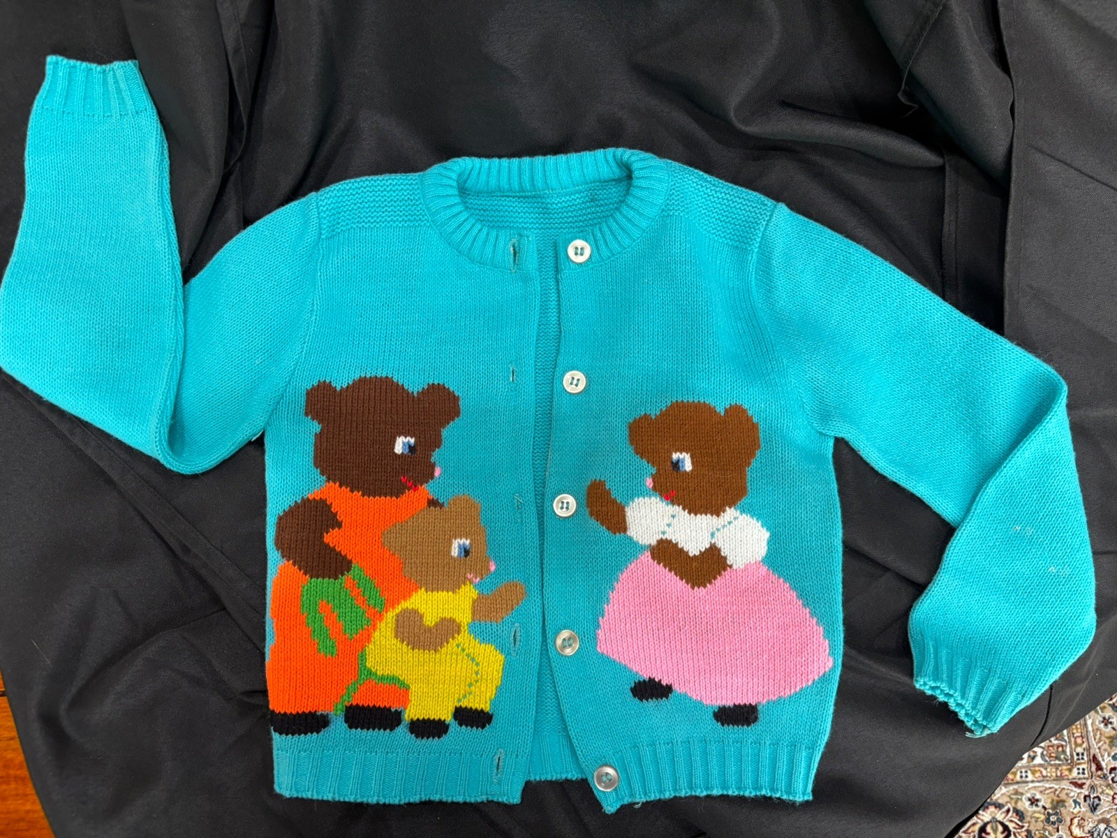 Vintage 1960s Child Kids Nursery Rhyme Knit Sweater The Three Bears